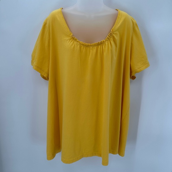 WOMAN WITHIN Tee Womens 2X Plus Gathered Elastic Scoopneck Short Sleeve Top READ - Picture 1 of 11